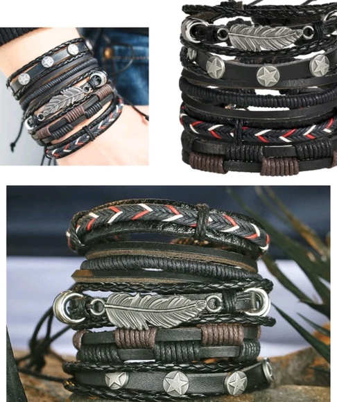 Leather Leaf Feather Multilayer Leather cuff - Picture 2 of 5